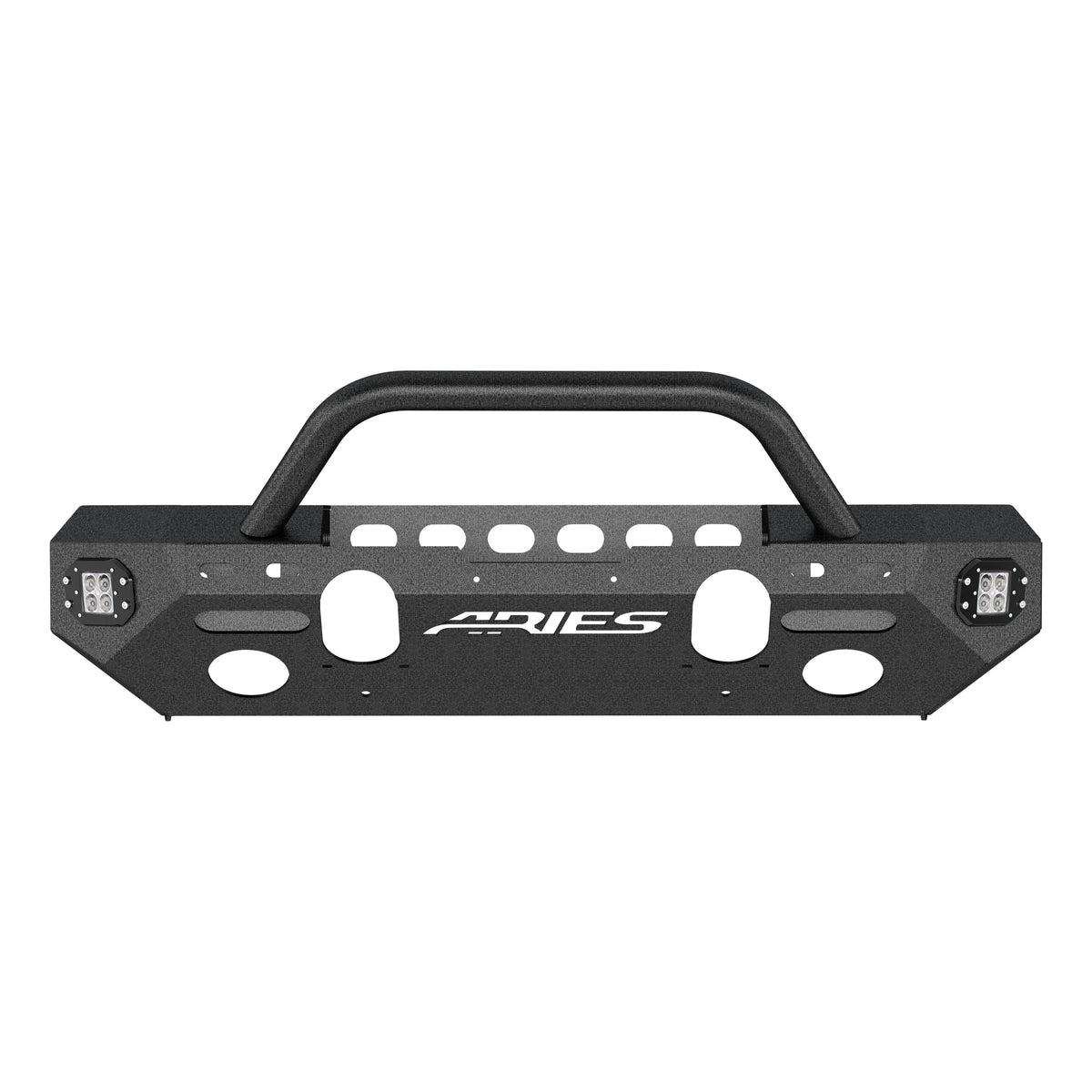 Black Aluminum Front Bumper with LED Lights and Winch Mount F102398