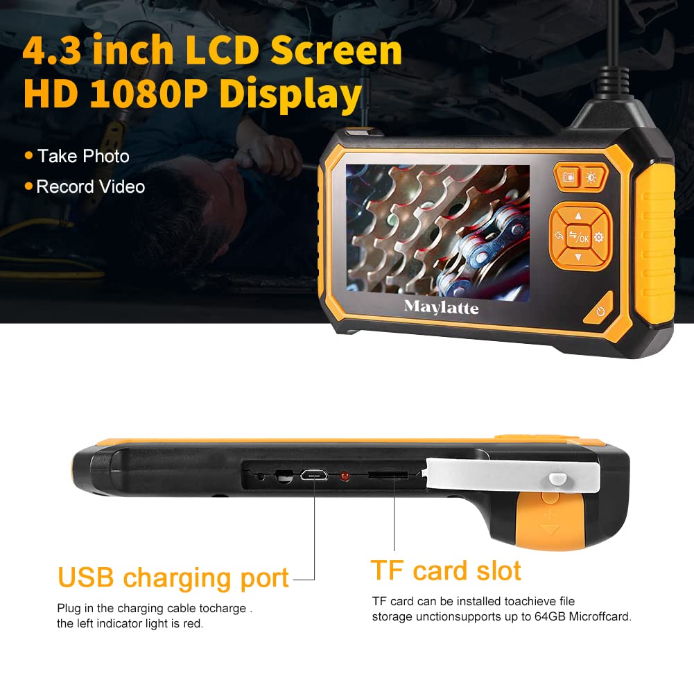 4.3 Inch 1080P HD IP67 Waterproof Inspection Camera with 8 LED Lights and 32GB Card H90537