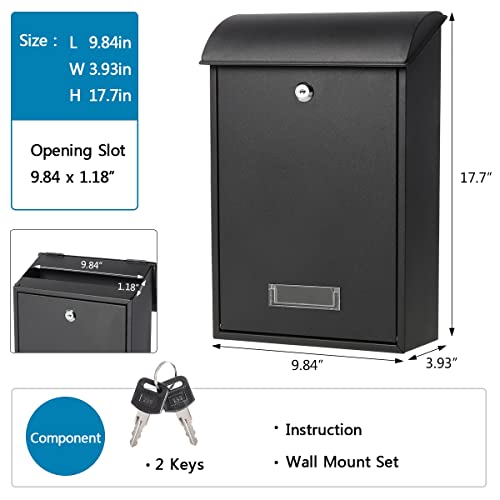 Black Wall Mounted Locking Mailbox with Key Lock M54063