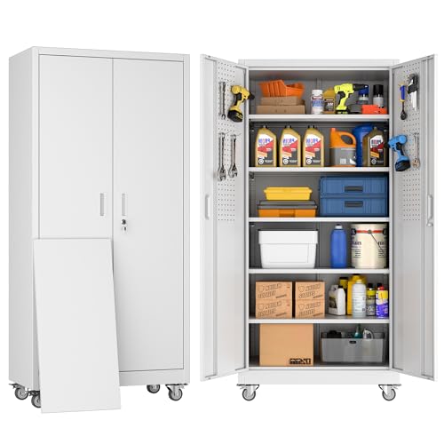 73" H Metal Storage Cabinet with Wheels and Locking Doors M3083