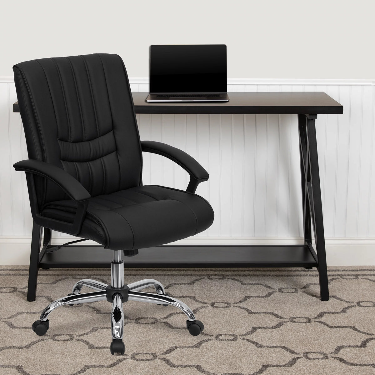Black LeatherSoft Swivel Office Chair with Arms Z958352