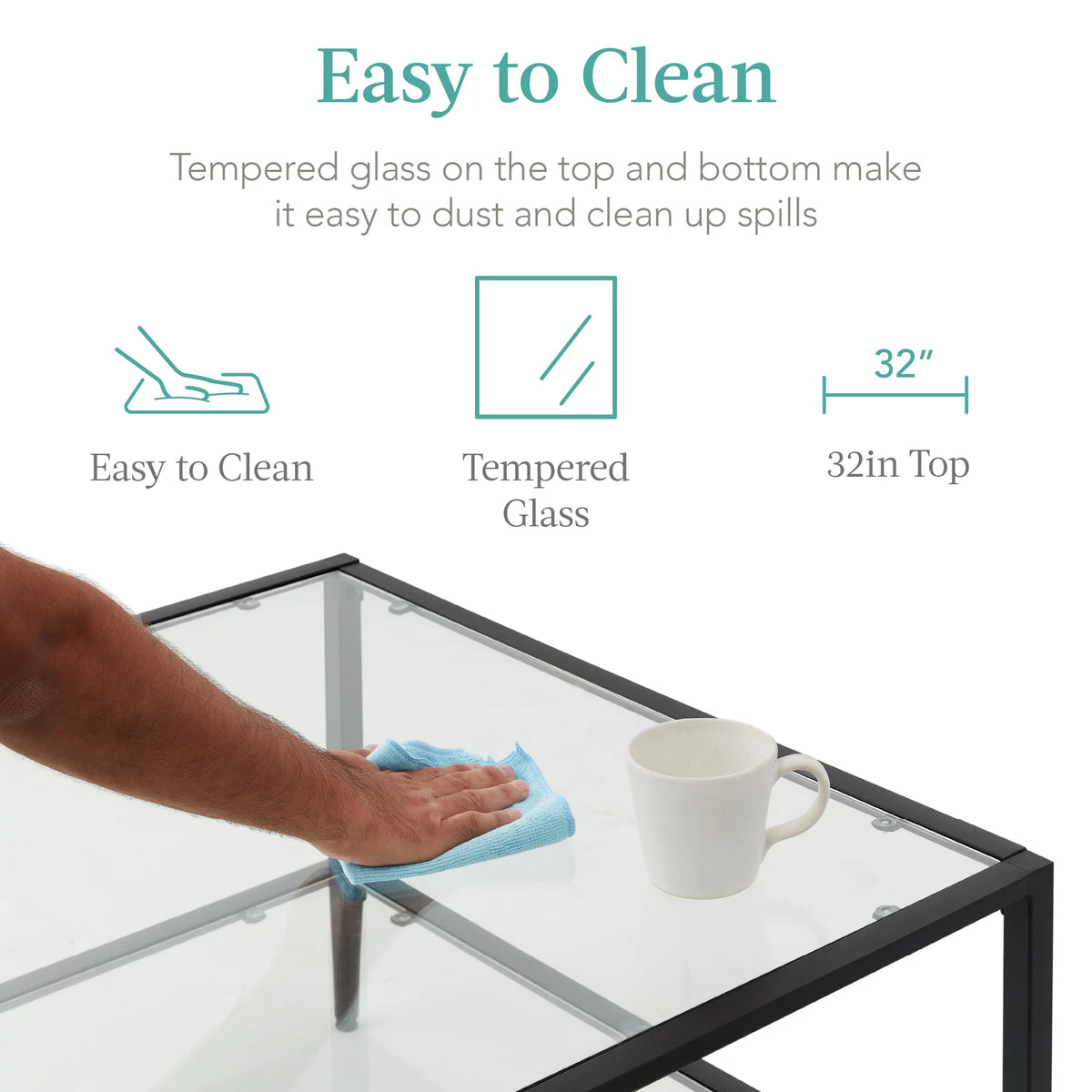 32" Square 2-Tier Glass Coffee Table J937