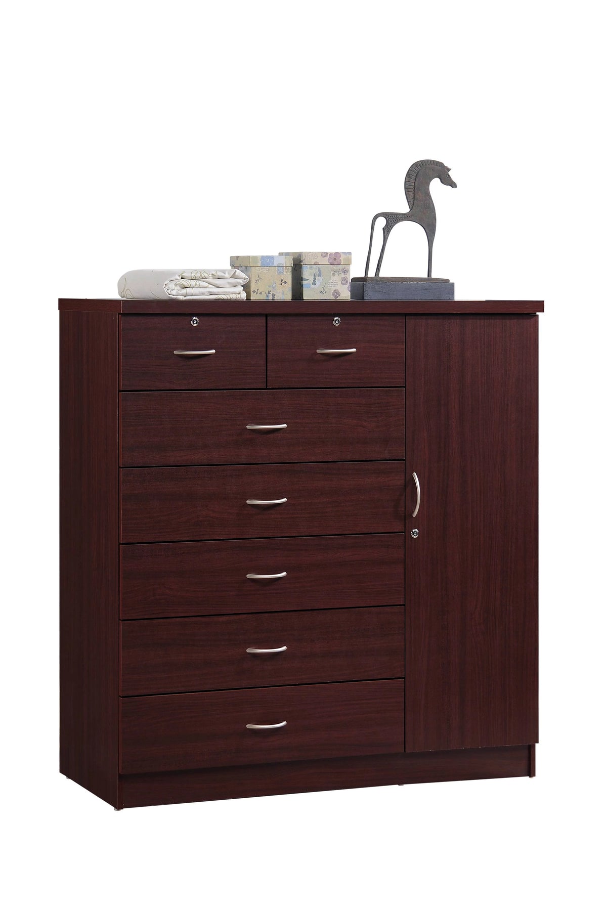 7 Drawer Dresser with Side Cabinet and 3 Shelves, Chocolate Z17150