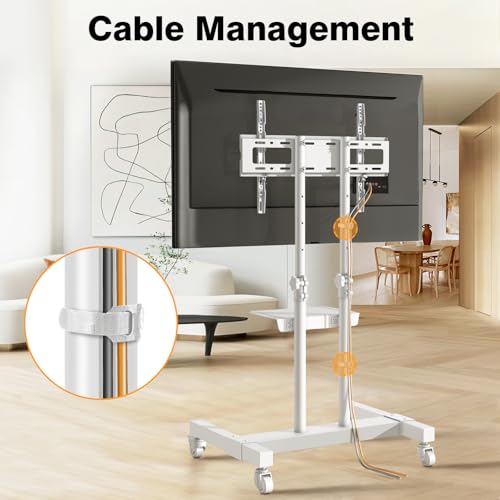 Mobile TV Stand Rolling TV Cart with Mount on Lockable Wheels Height Adjustable for 32-83 Inch Flat Screen or Curved TVs E7212