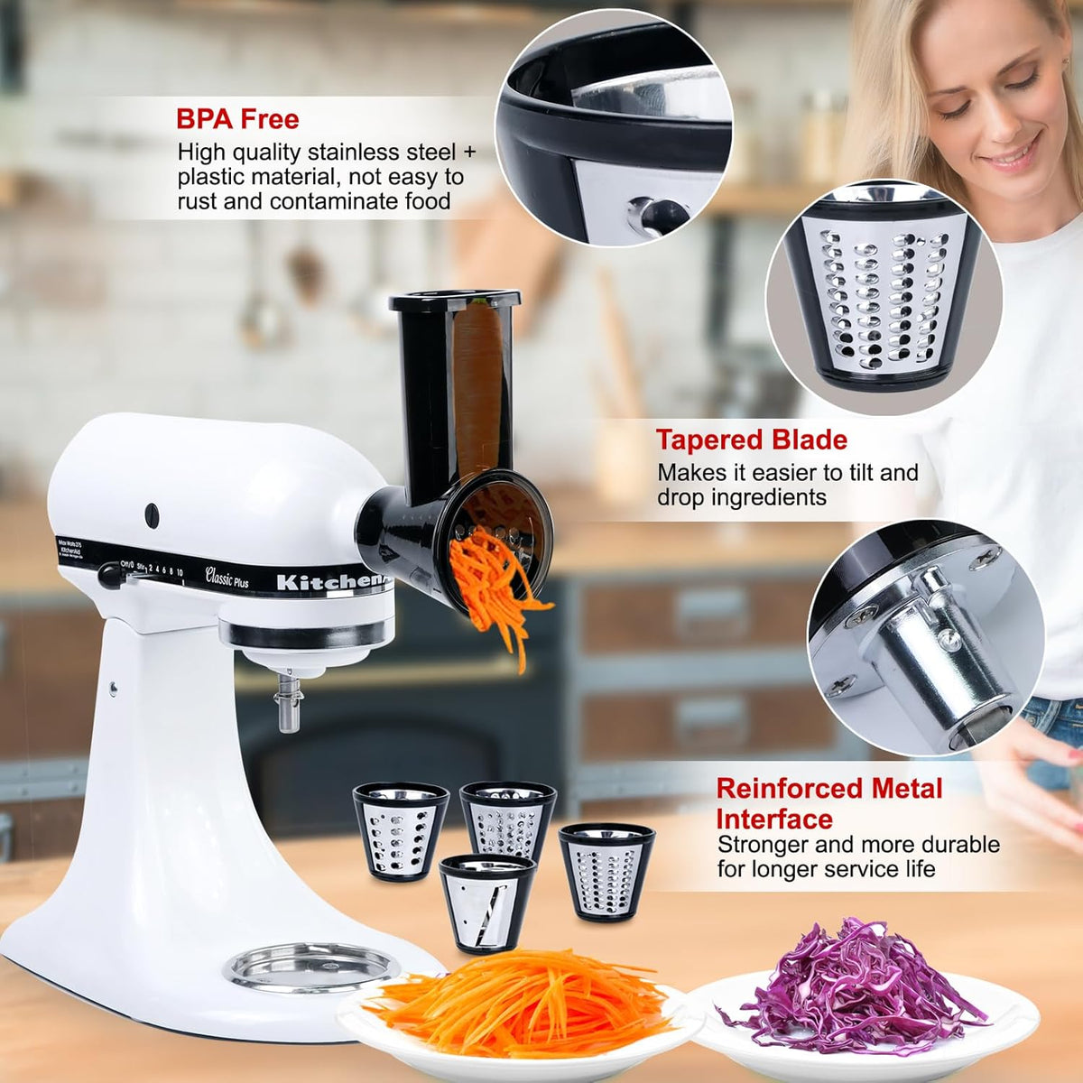 4 Blades Cheese Grater Attachment for KitchenAid Stand Mixer R576