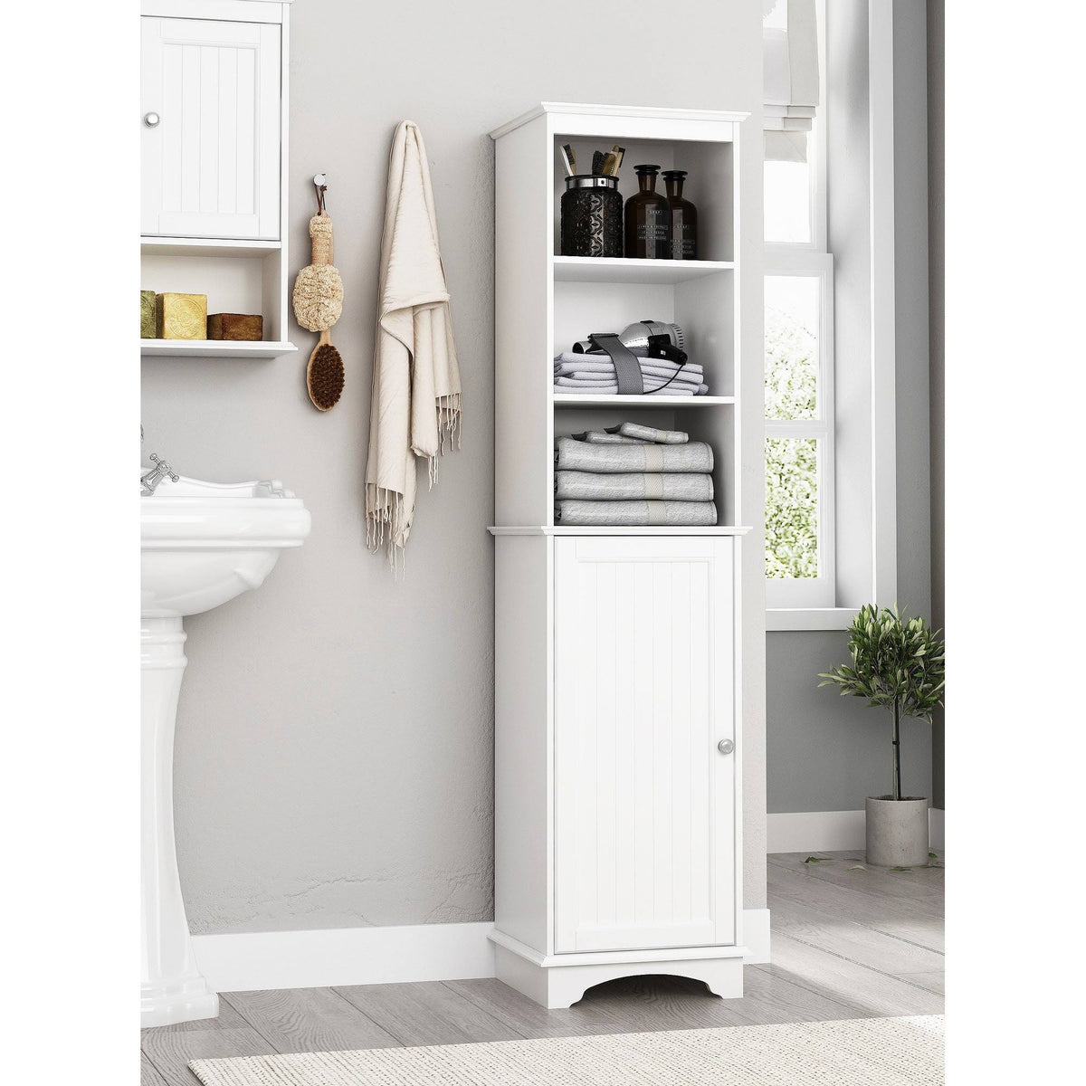 White Three Tier Freestanding Storage Cabinet U878297