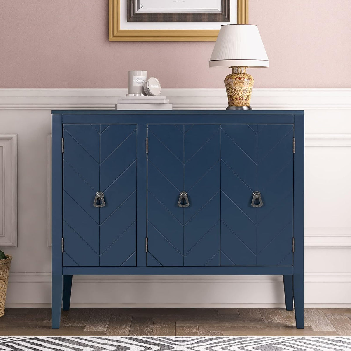 Antique Gray Wooden Storage Cabinet with Adjustable Shelf S90079