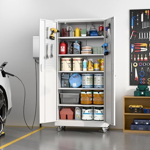 73" H Metal Storage Cabinet with Wheels and Locking Doors M3083