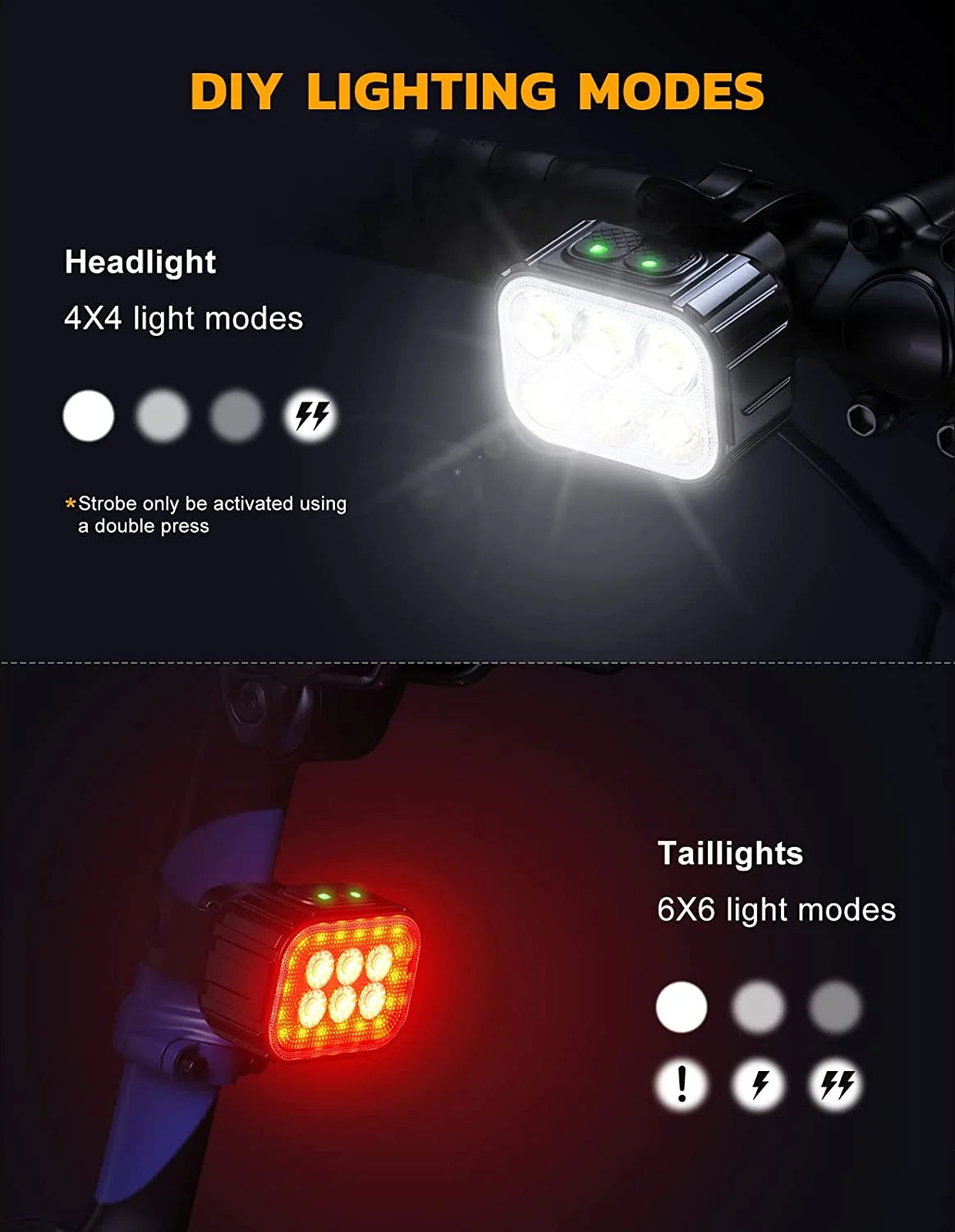 Rechargeable Bike Light Set with 6 Spot & Flood Beams, IP65 Waterproof B3891