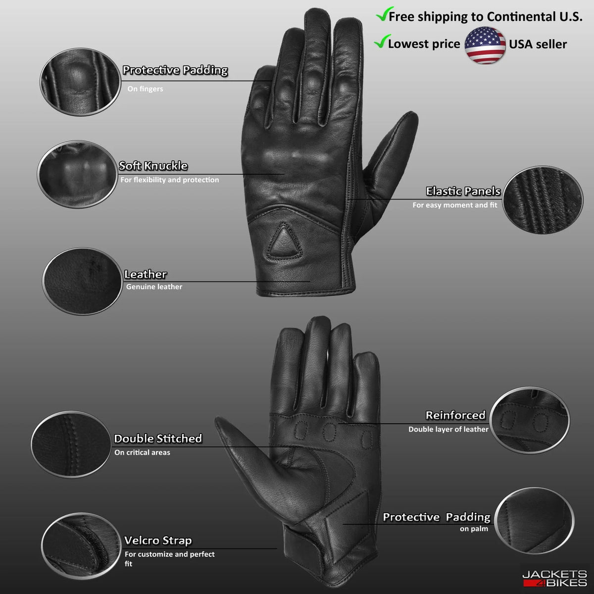 Men's Leather Motorcycle Gel Gloves V314793