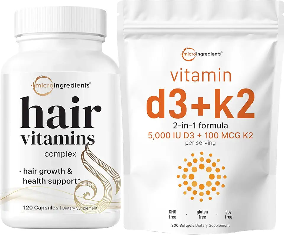 Vitamin D3 5,000iu + K2 100mcg Softgels & Hair Vitamins Complex Capsules 2 Pack G7355
