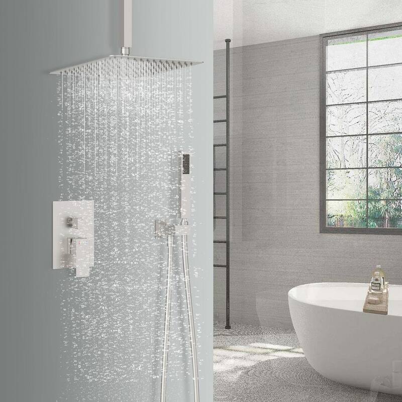 12 in. Square Rain Shower Head with Hand Shower in Brushed Nickel M676