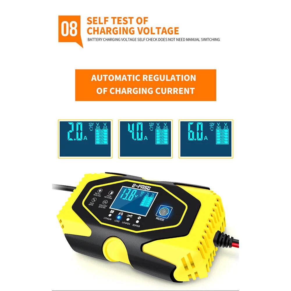 Car Battery Charger Smart Automatic 12V/24V Lead-acid AGM GEL& Lithium LiFePO4 A889