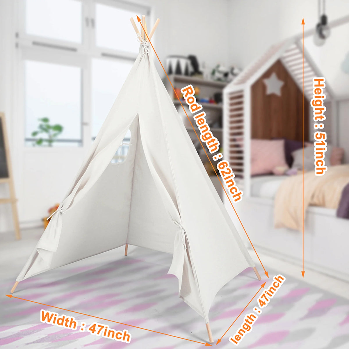 Cotton Kids Play Tent Foldable Teepee Tent O16519