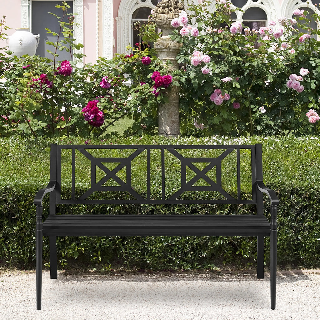 Black Steel Frame Patio Garden Bench N959876
