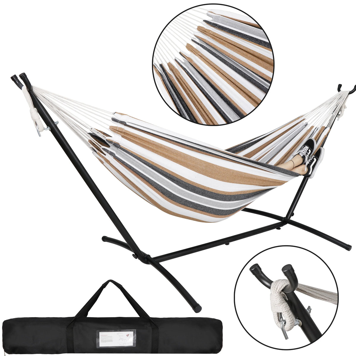 Portable Double Outdoor Hammock with 9FT Stand Set, Carry Case, Brown S23930
