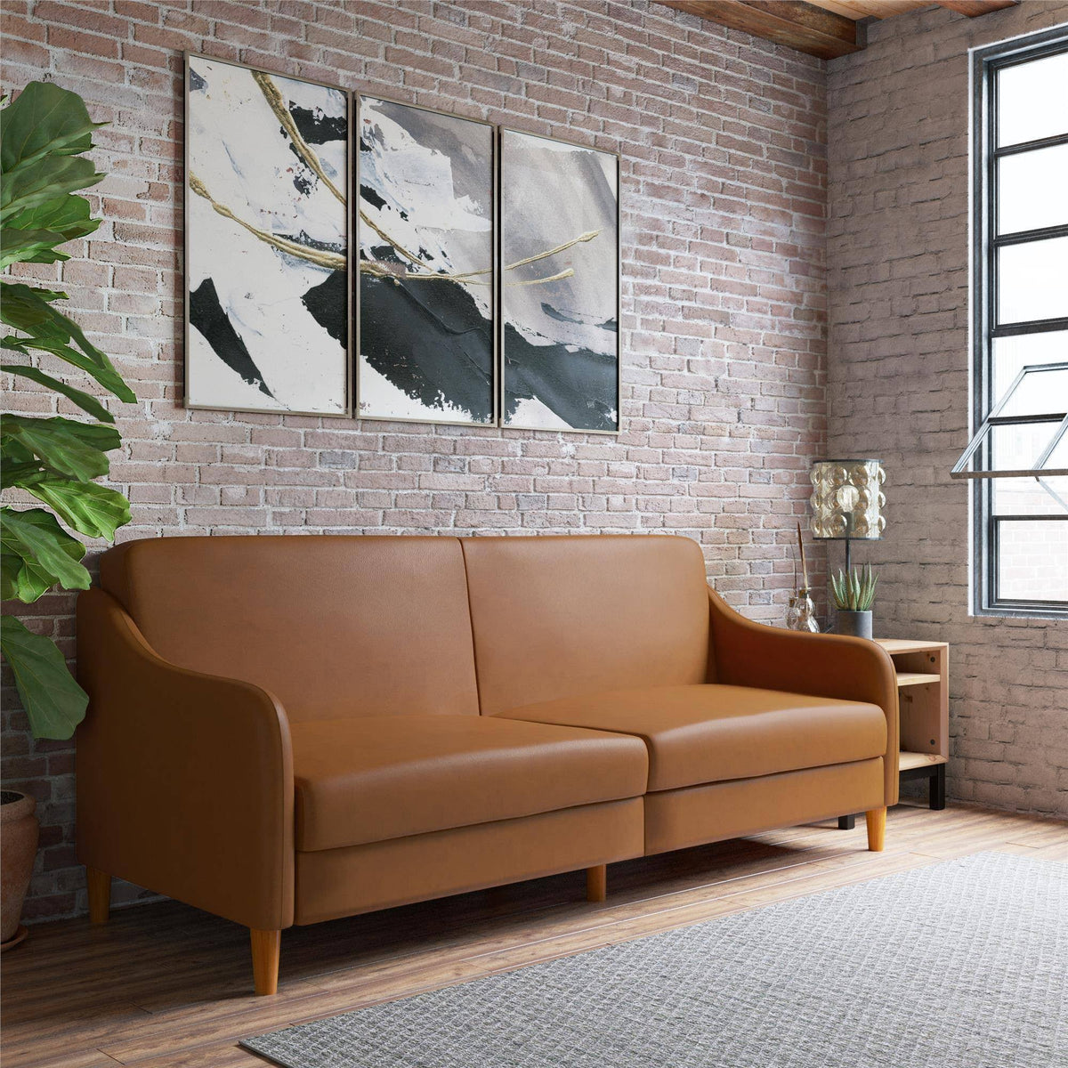 Camel Faux Leather Futon A1525
