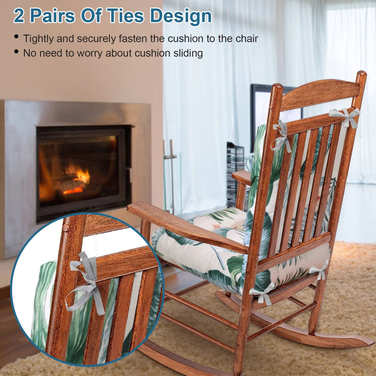 Grey Green Leaf Polyester Rocking Chair Cushion R374142