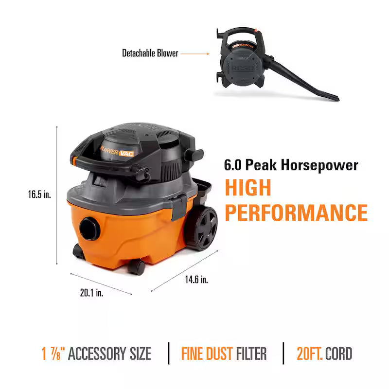 4 Gallon 6.0 Peak HP Wet/Dry Shop Vacuum with Blower N77723
