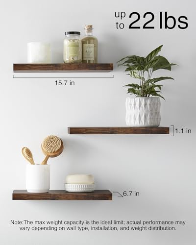 Black Set of 3 16in Floating Wall Shelves N8803