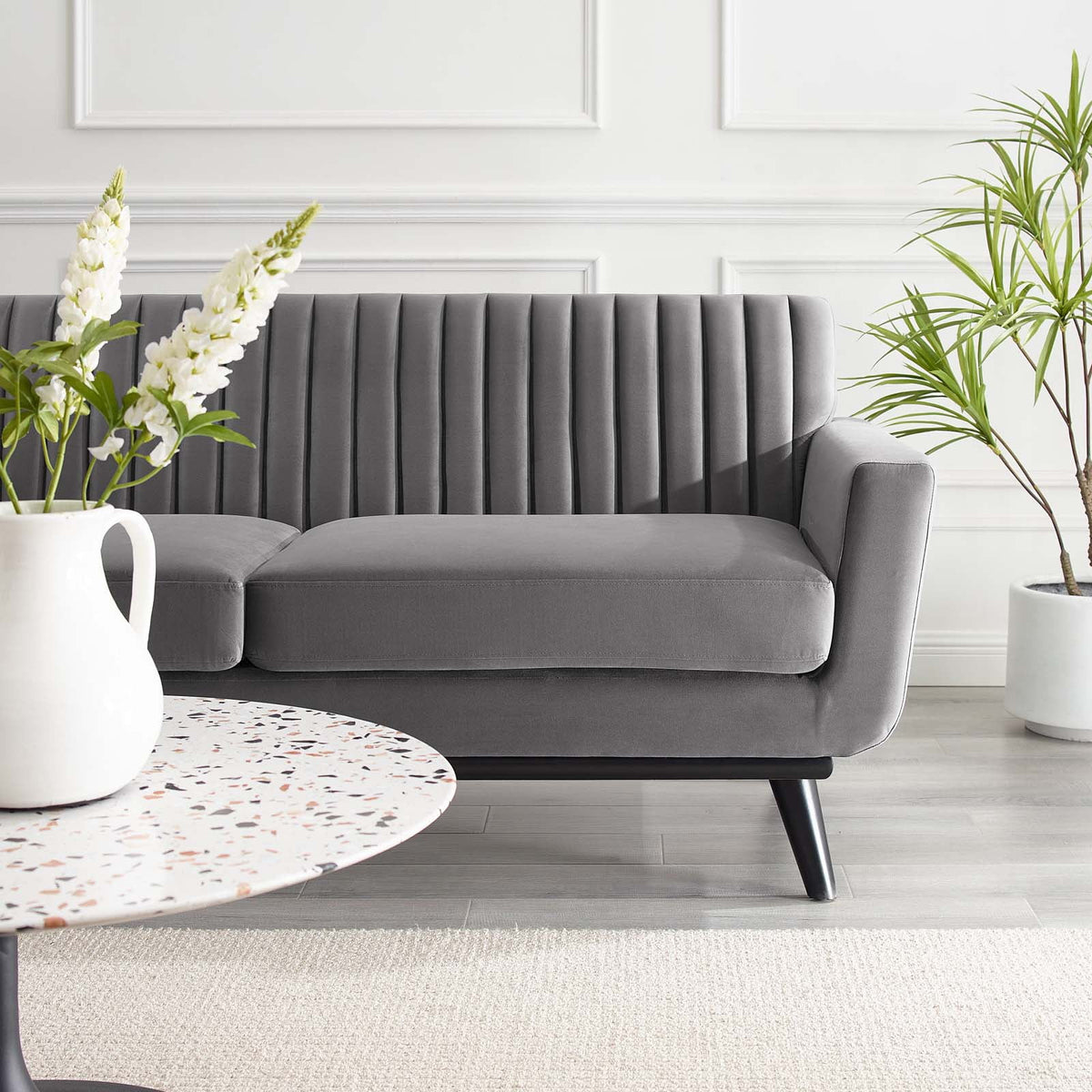Gray Channel Tufted Performance Velvet Loveseat D379709