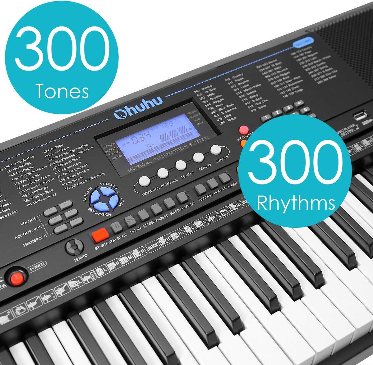 61 Keys Electric Keyboard Piano with Headphone Jack, USB Port, Teaching Modes Y85449