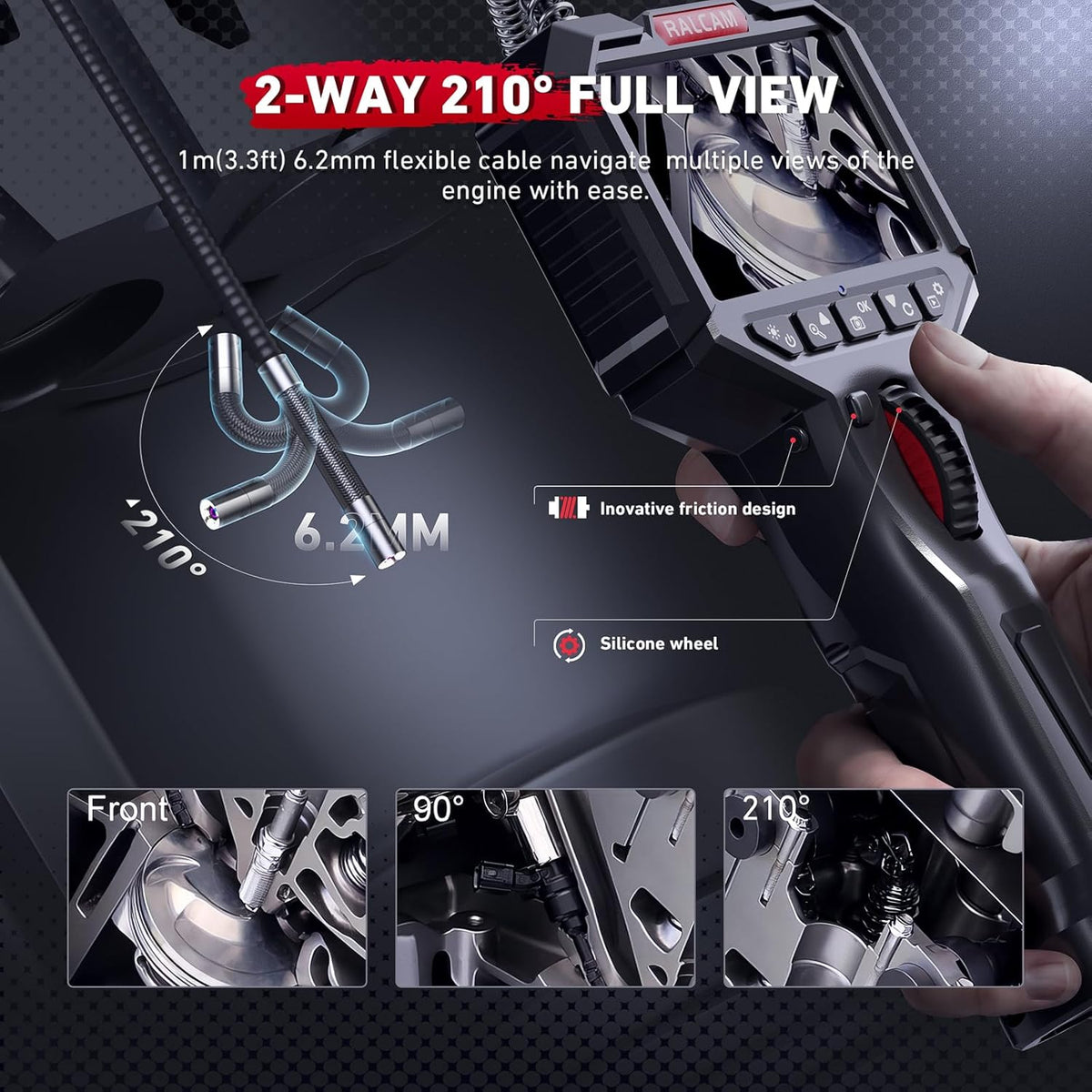 Articulating Borescope, 2-Way 180° Inspection Camera, 6.2mm Lens IP67 Waterproof Probe, 3.5'' Portable IPS Screen Endoscope with 3.3FT/1.0M Flexible Cable L726
