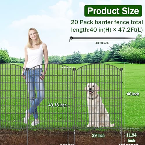 10 Panels No Dig Decorative Garden Fence 40 in x 23.6 ft Rustproof Metal Fencing J4421