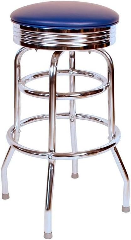 Chrome Swivel Bar Stool with Blue Seat O48101