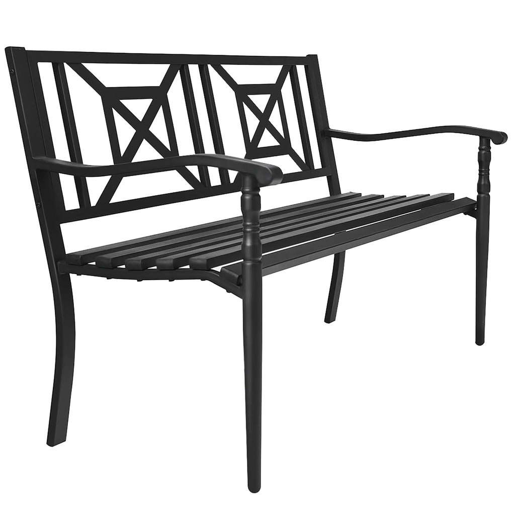 Black Steel Frame Patio Garden Bench N959876