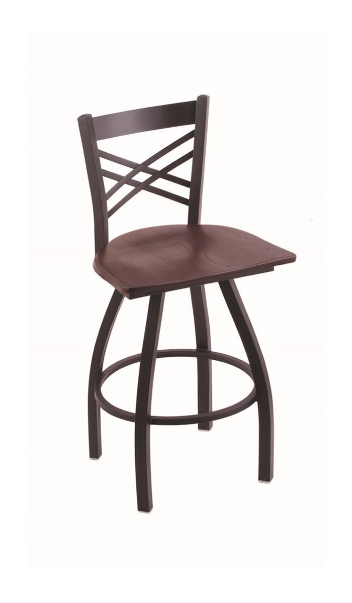 Swivel Counter Stool with Black Wrinkle Finish and Dark Cherry Oak Seat O8638