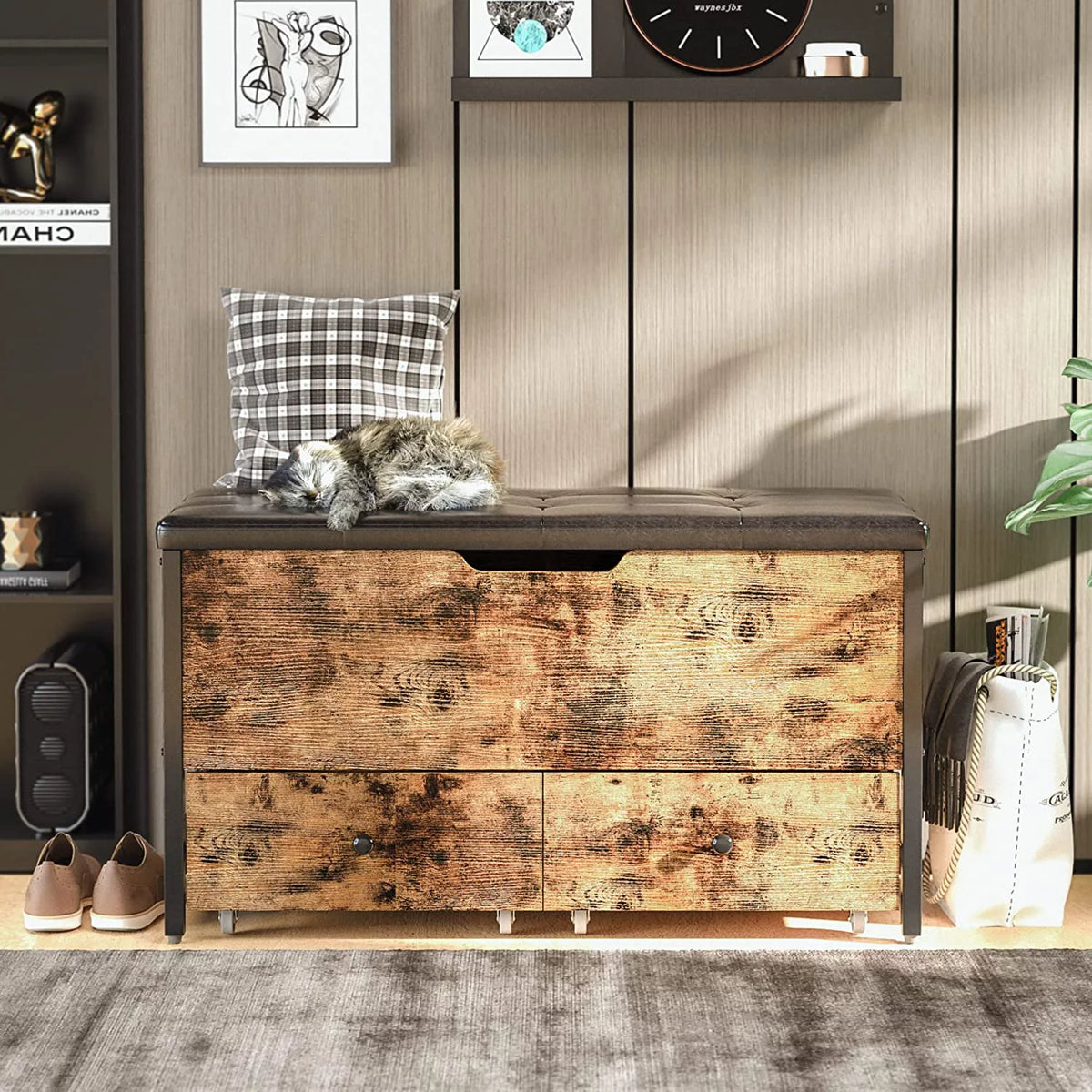 Vintage Brown and Black Ottoman Bench N422