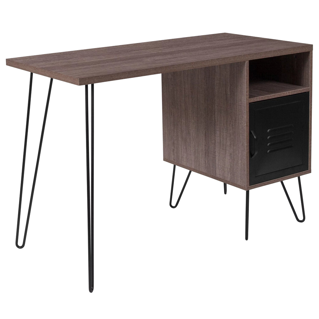 Rustic Wood Grain Computer Desk with Metal Cabinet L2037
