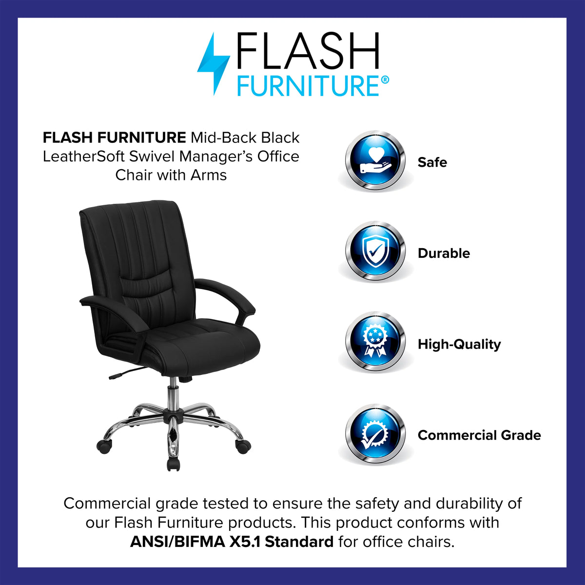 Black LeatherSoft Swivel Office Chair with Arms Z958352