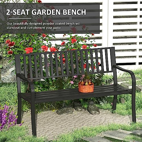 50" Black Metal Outdoor Garden Bench with Slatted Seat Y811