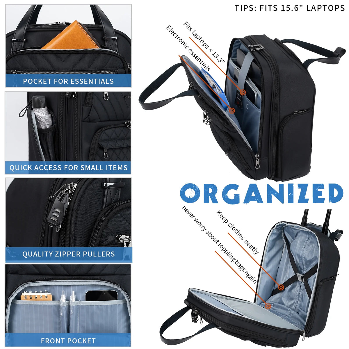 Black 16-inch Lightweight Carry On Suitcase O125