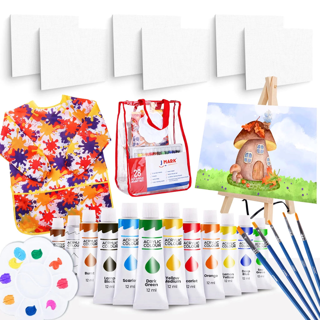 Acrylic Painting Kit with Storage Bag, Non Toxic Washable Paints, Wood Easel, Canvases, Brushes C332571