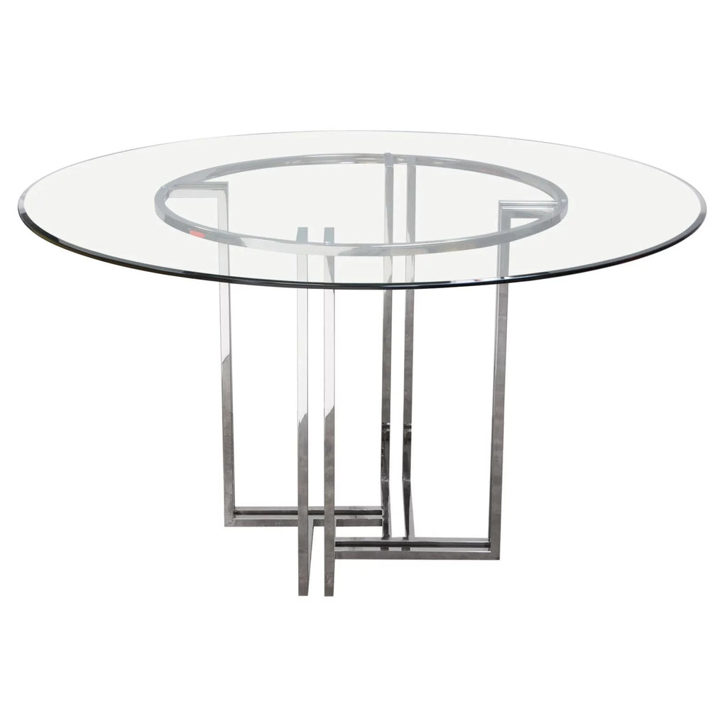 Round Stainless Steel Dining Table with Tempered Glass Top V247