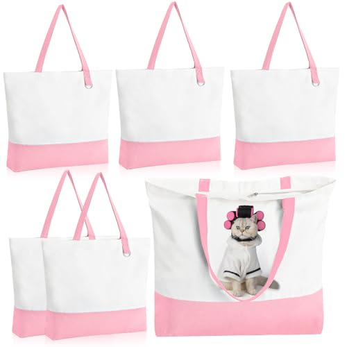 6 Pack Canvas Tote Bags with Zipper Z46192