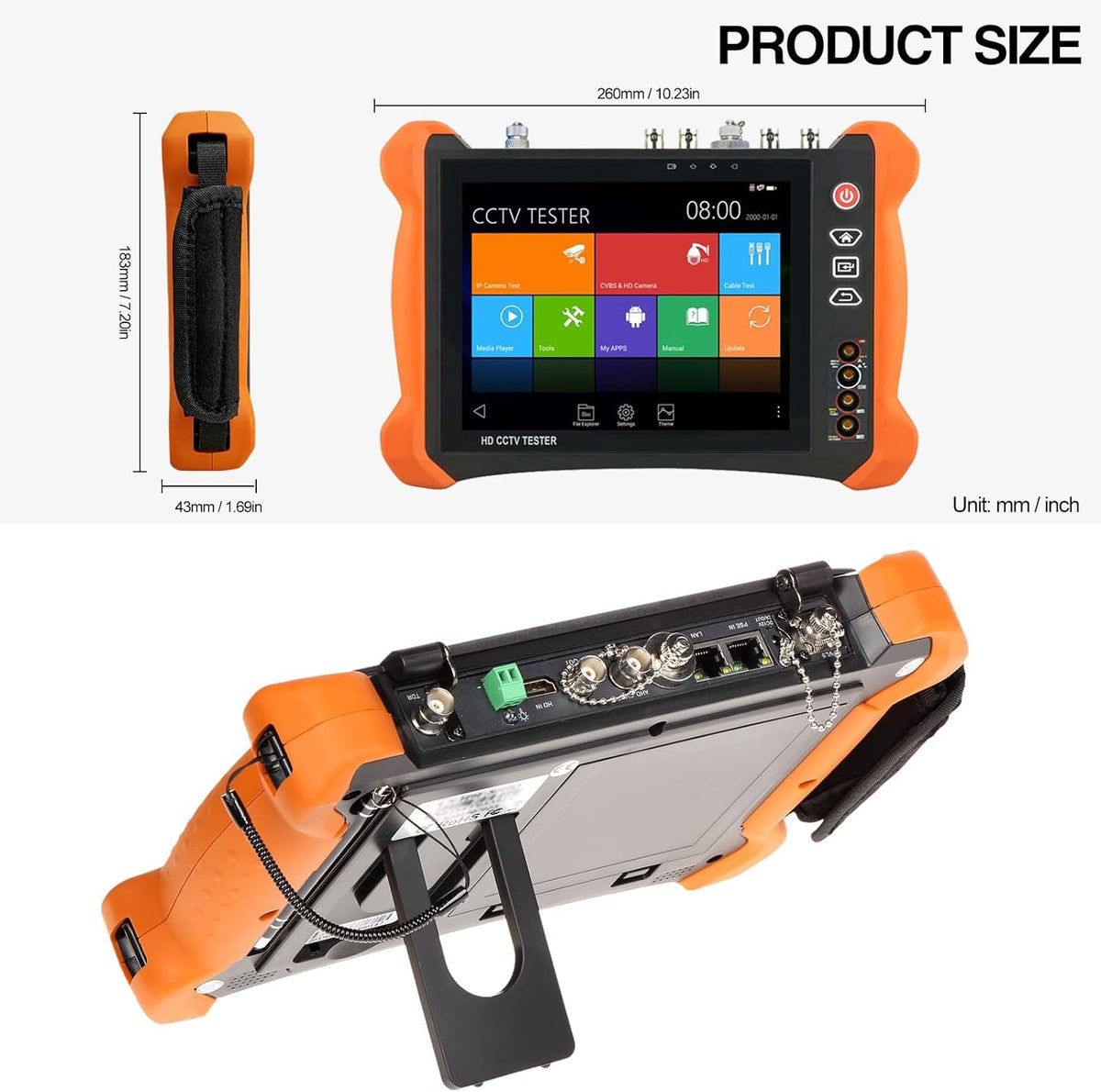 4K CCTV Camera Tester 8-inch IPS Touch Screen Monitor with HDTVI HDCVI AHD SDI IP Camera Support POE WiFi H.265 HDMI I17581