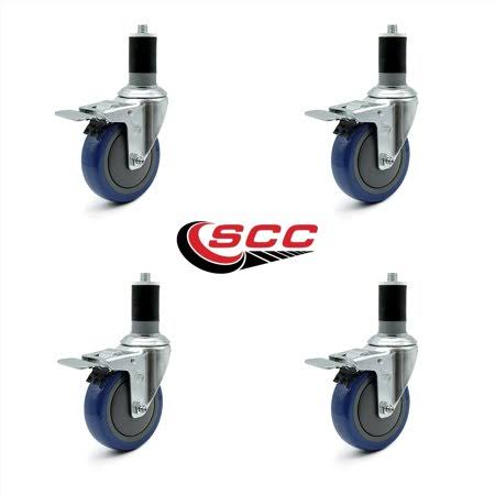 4 inch Blue Polyurethane Expanding Stem Caster Set with Total Lock Brake H100