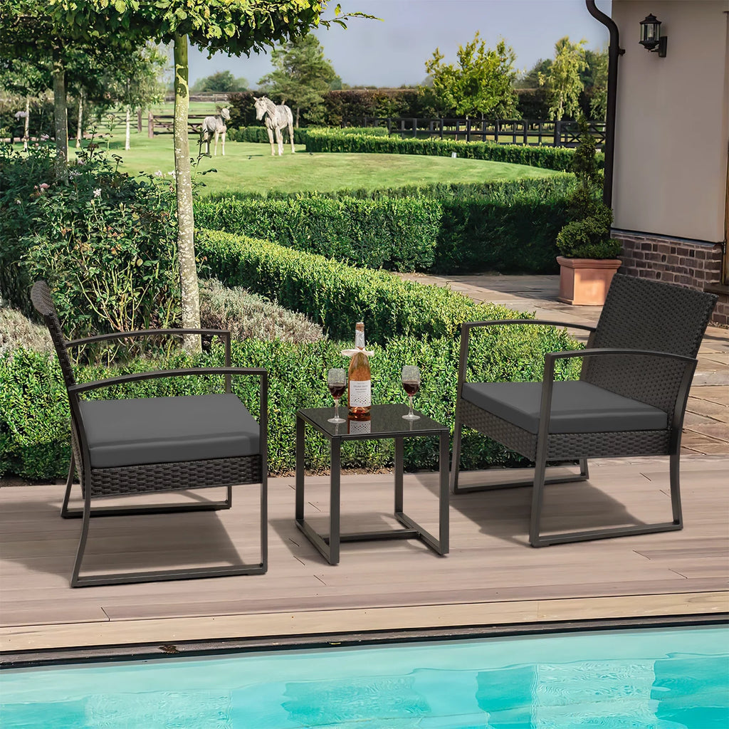 3 Pieces Outdoor Plastic Bistro Set with Cushion and Table, Black S595550