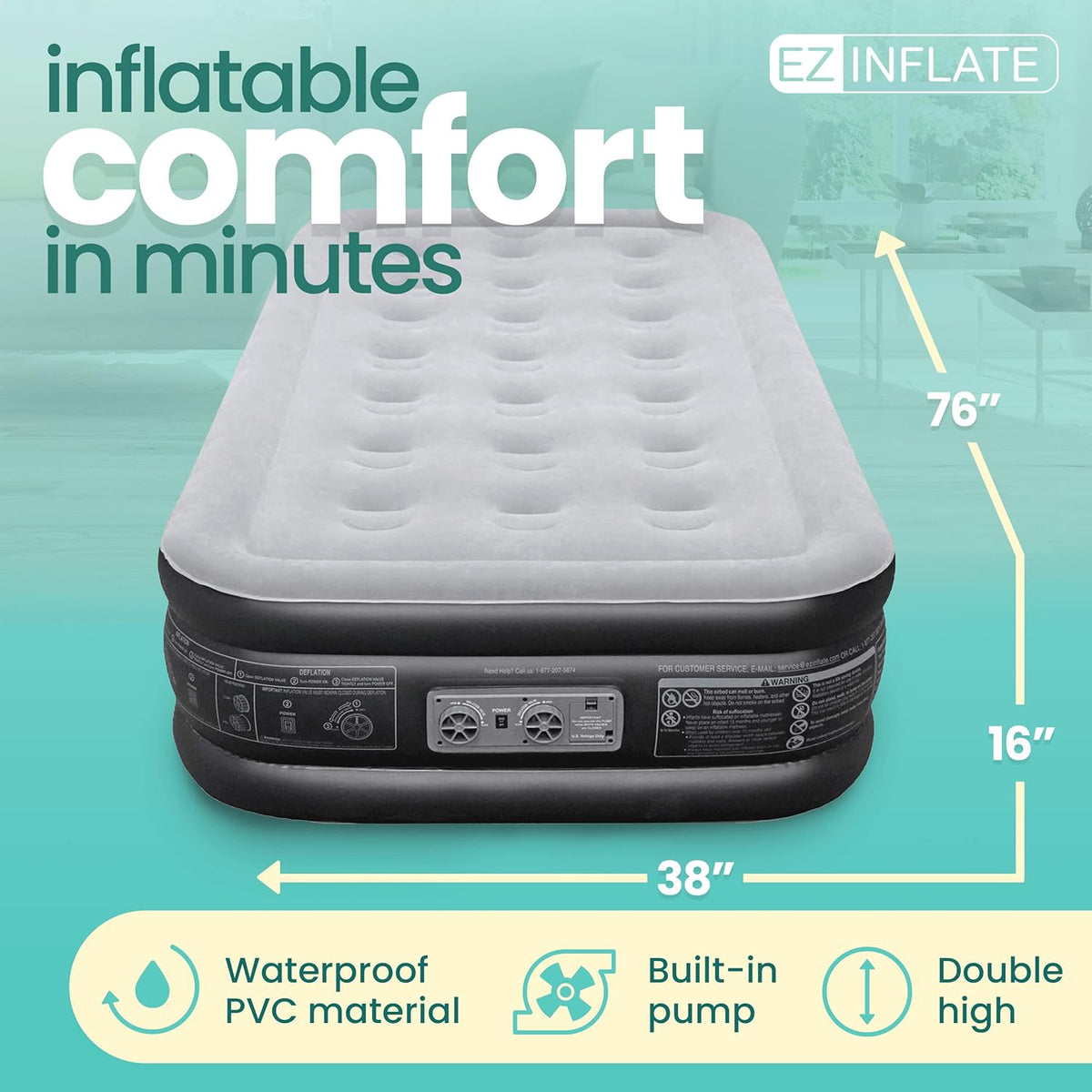 Twin Size Double-High Inflatable Air Mattress with Built in Pump S15096