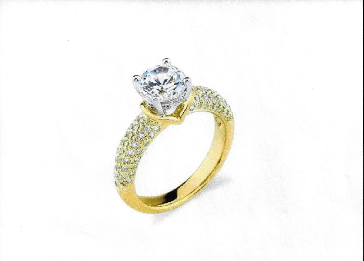 Pave Diamond Engagement Ring with 1 Carat Natural White Sapphire and 0.60 Carats Diamonds R61727
