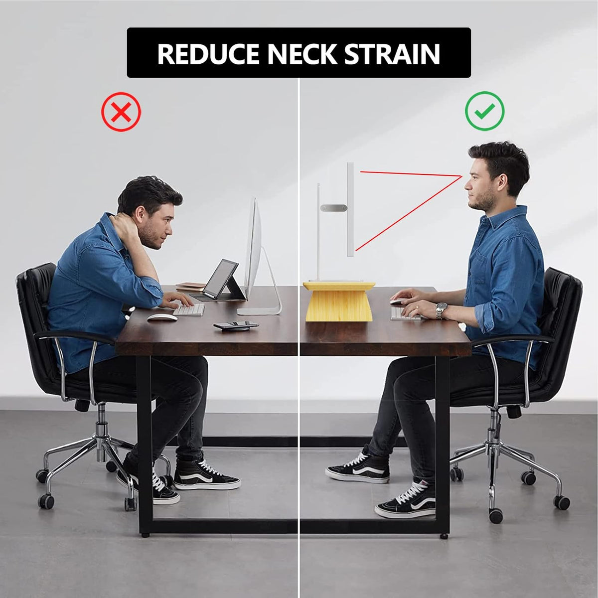 Large Bamboo Wood Monitor Stand Riser with Storage, Pack of 2 E7571