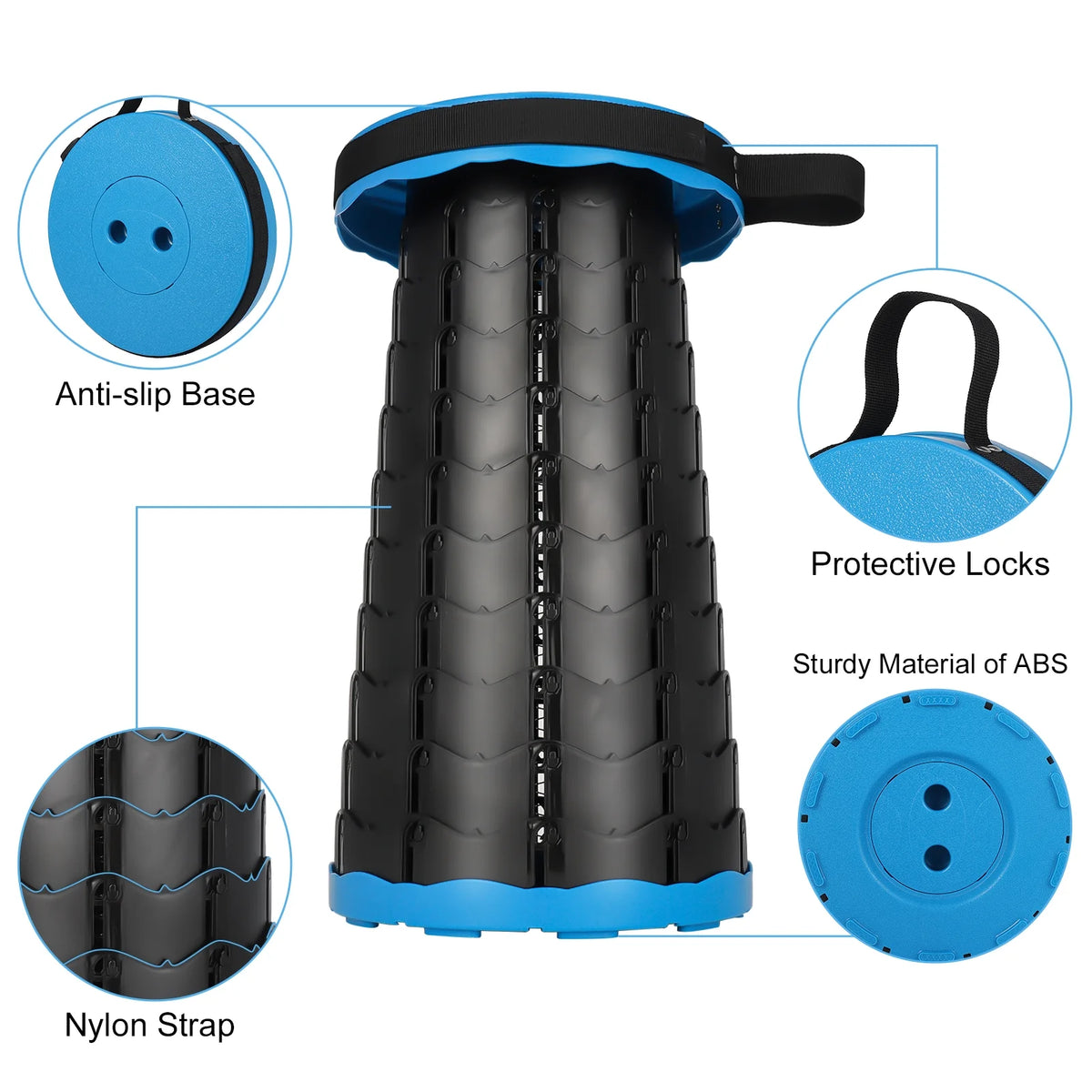 2PCS Portable Telescopic Stool, Collapsible Folding Stool, Lightweight, Max Load 600 lbs (Black Blue) W608