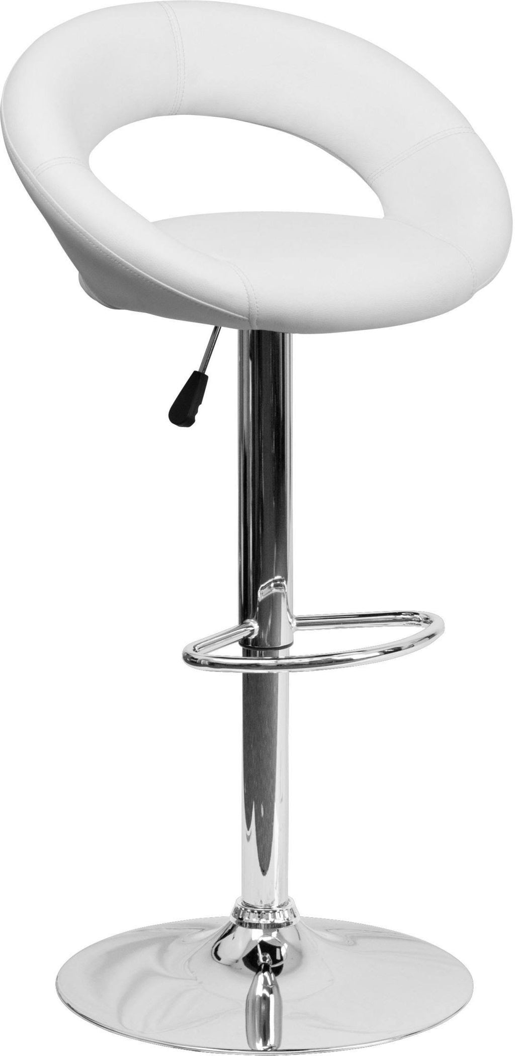 White Vinyl Adjustable Height Barstool with Chrome Base R72475