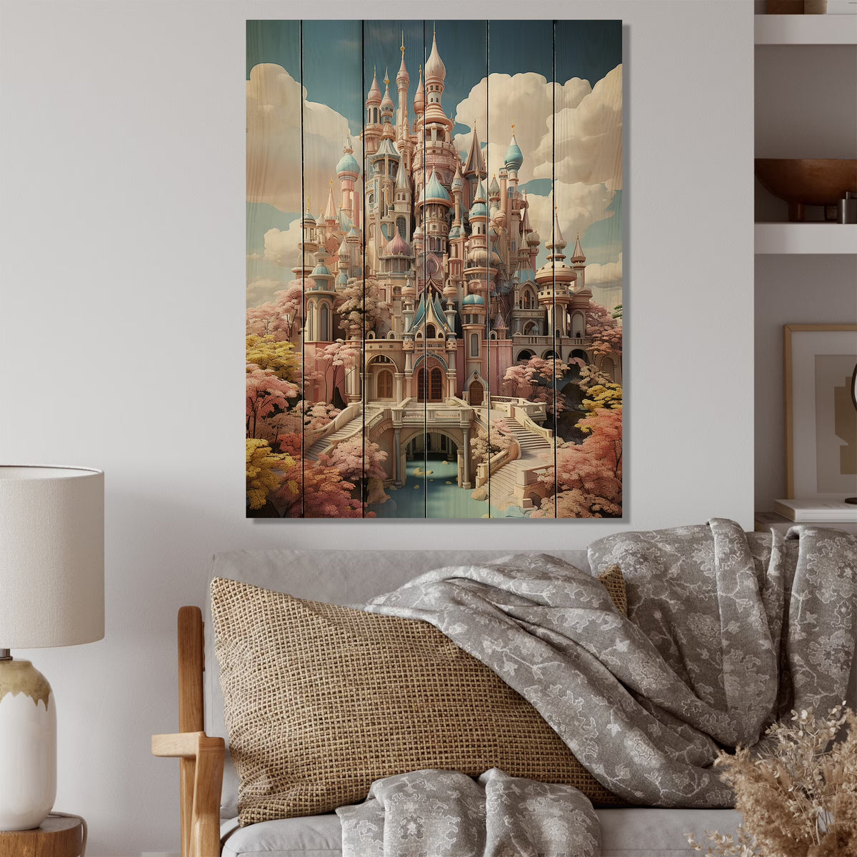 Natural Pine Wood Cityscapes Print D2622