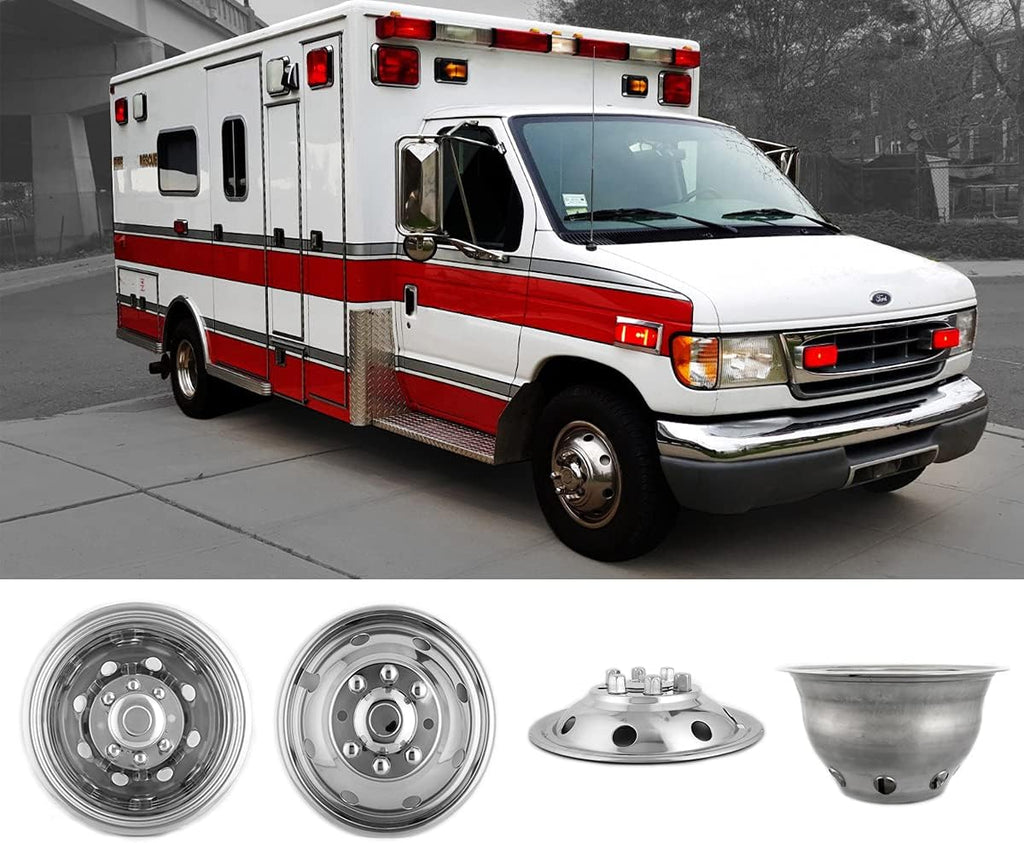 4pcs 17inch Polished Stainless Steel Dually Wheel Simulators with Removable Centre Cap J63251