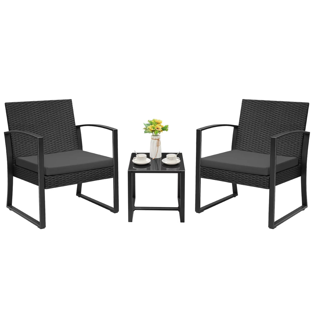 3 Pieces Outdoor Plastic Bistro Set with Cushion and Table, Black S595550